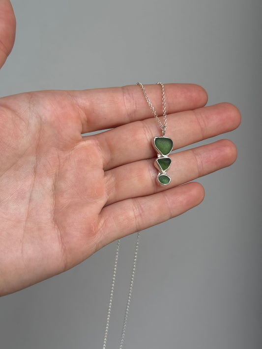 triple green sea glass necklace