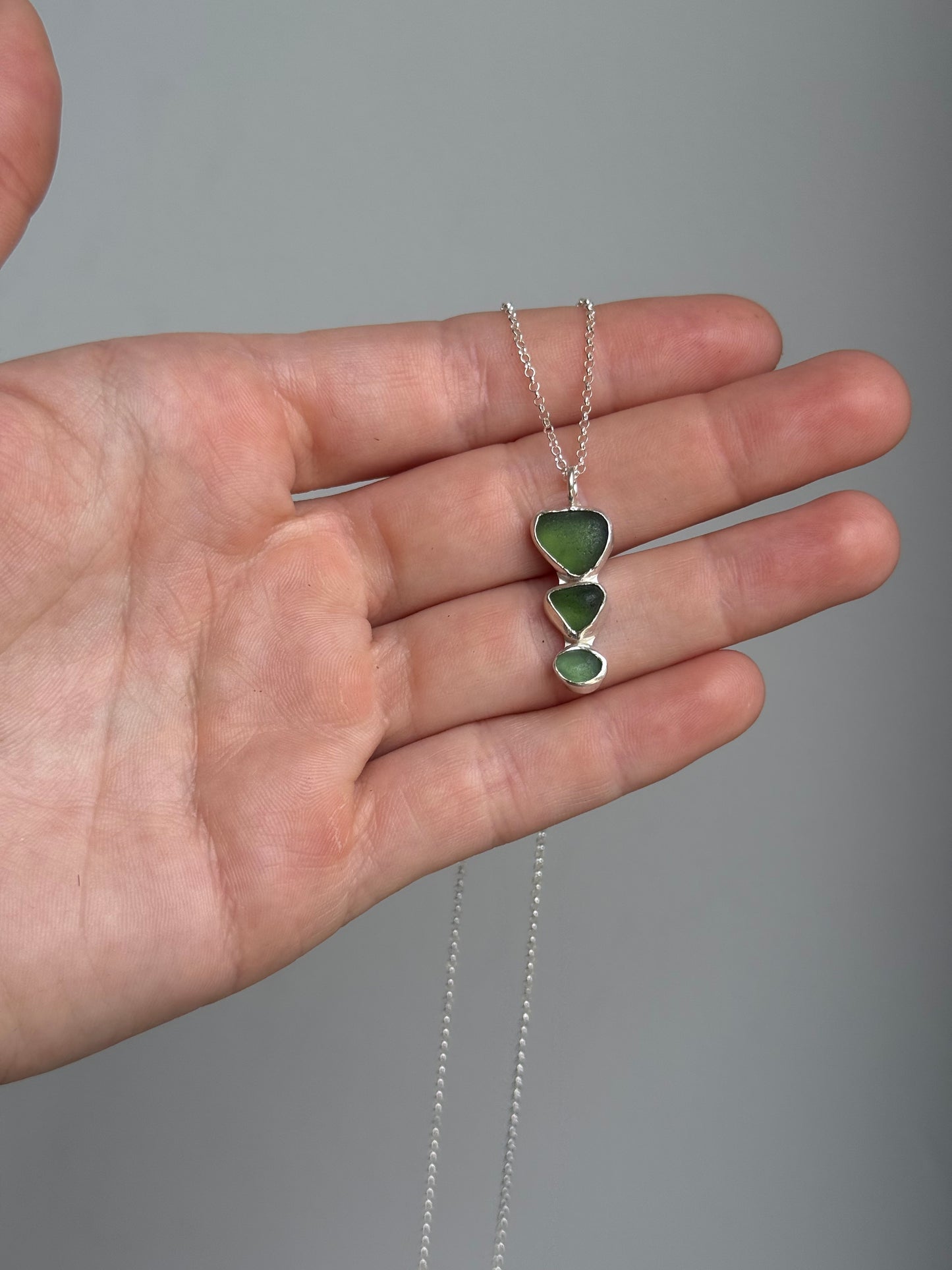 triple green sea glass necklace