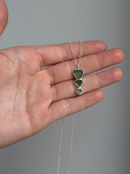triple green sea glass necklace