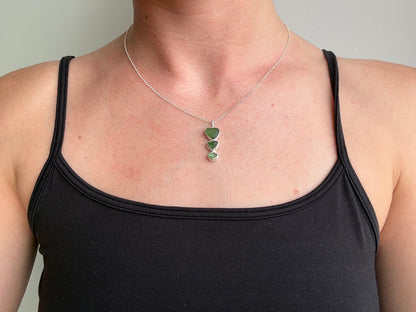 triple green sea glass necklace