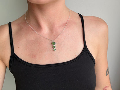 triple green sea glass necklace