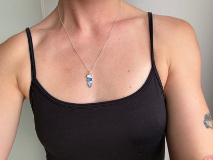 triple blue sea glass necklace