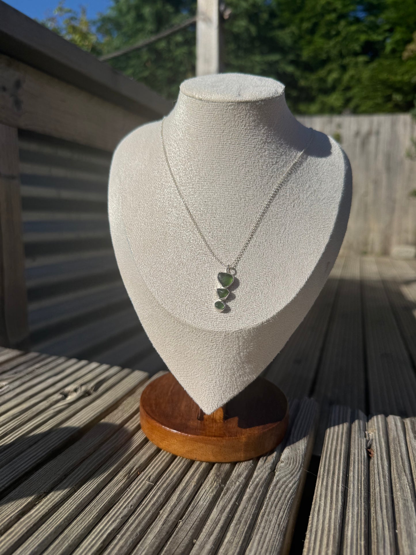 triple green sea glass necklace