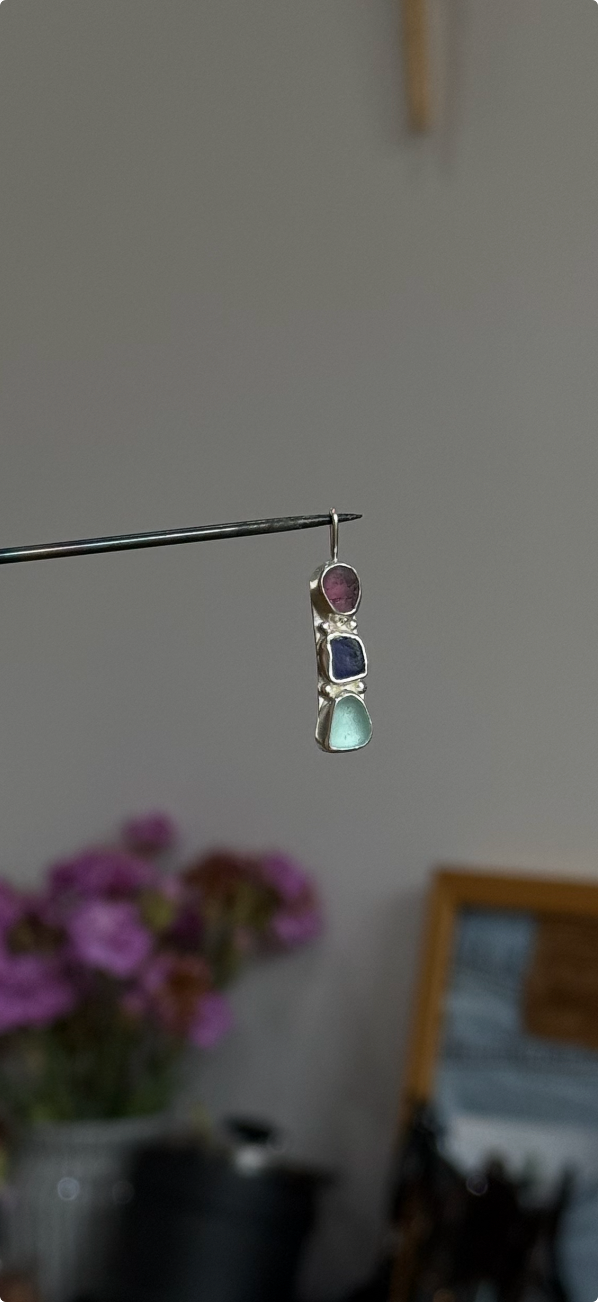 seaglass trio pendant - purple, cobalt + aqua