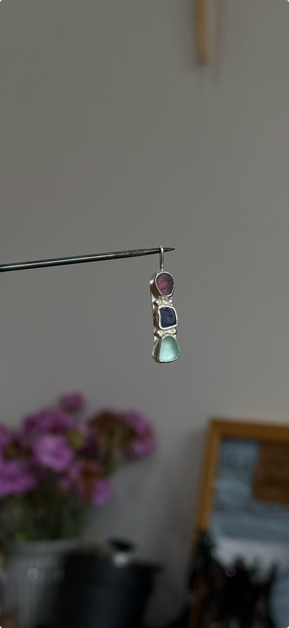 seaglass trio pendant - purple, cobalt + aqua